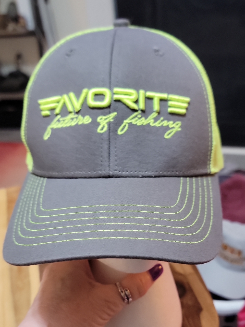 'Future of Fishing' Grey & Neon Green Trucker Cap Mens